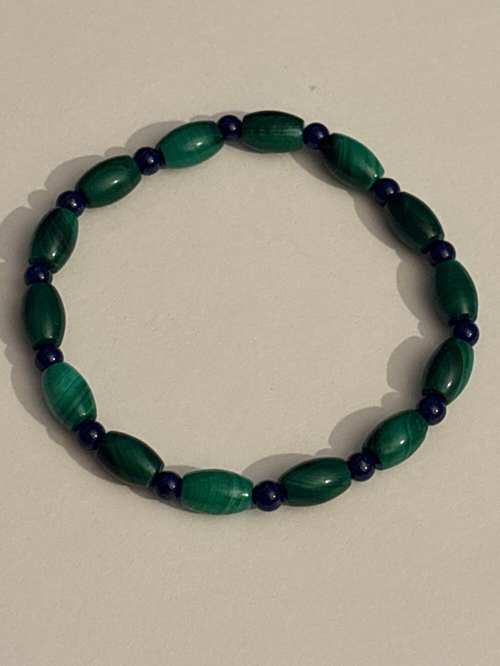 Vintage Green Blue Glass Bead Stretch Bracelet 6.5”
